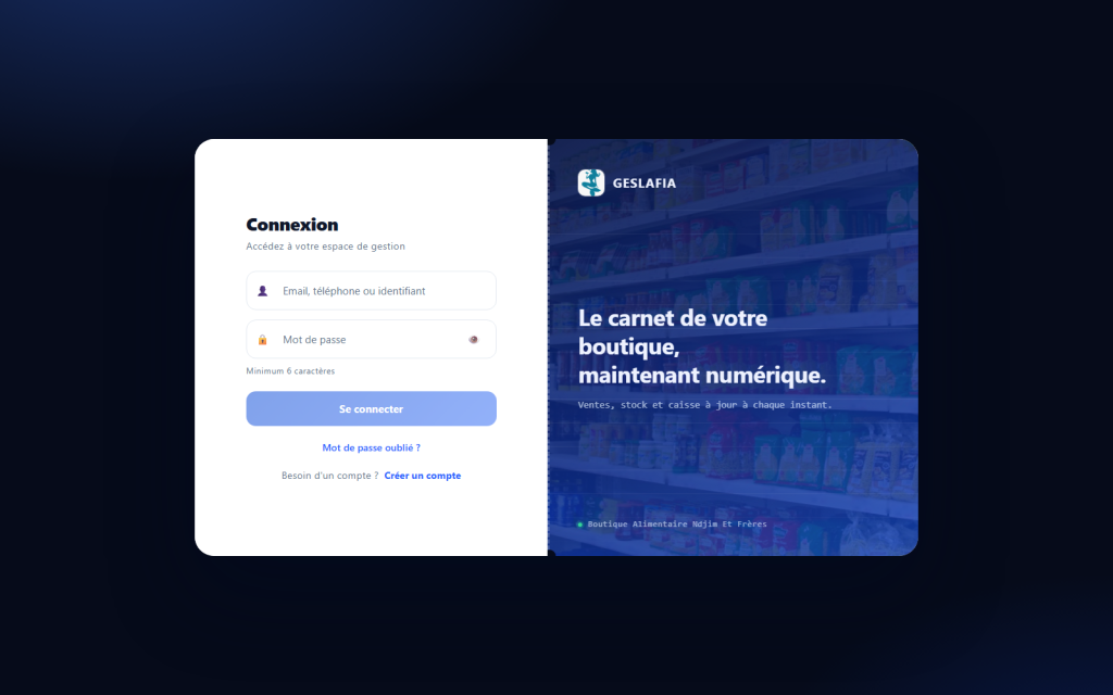 Capture ecran de l application Ges Boutique